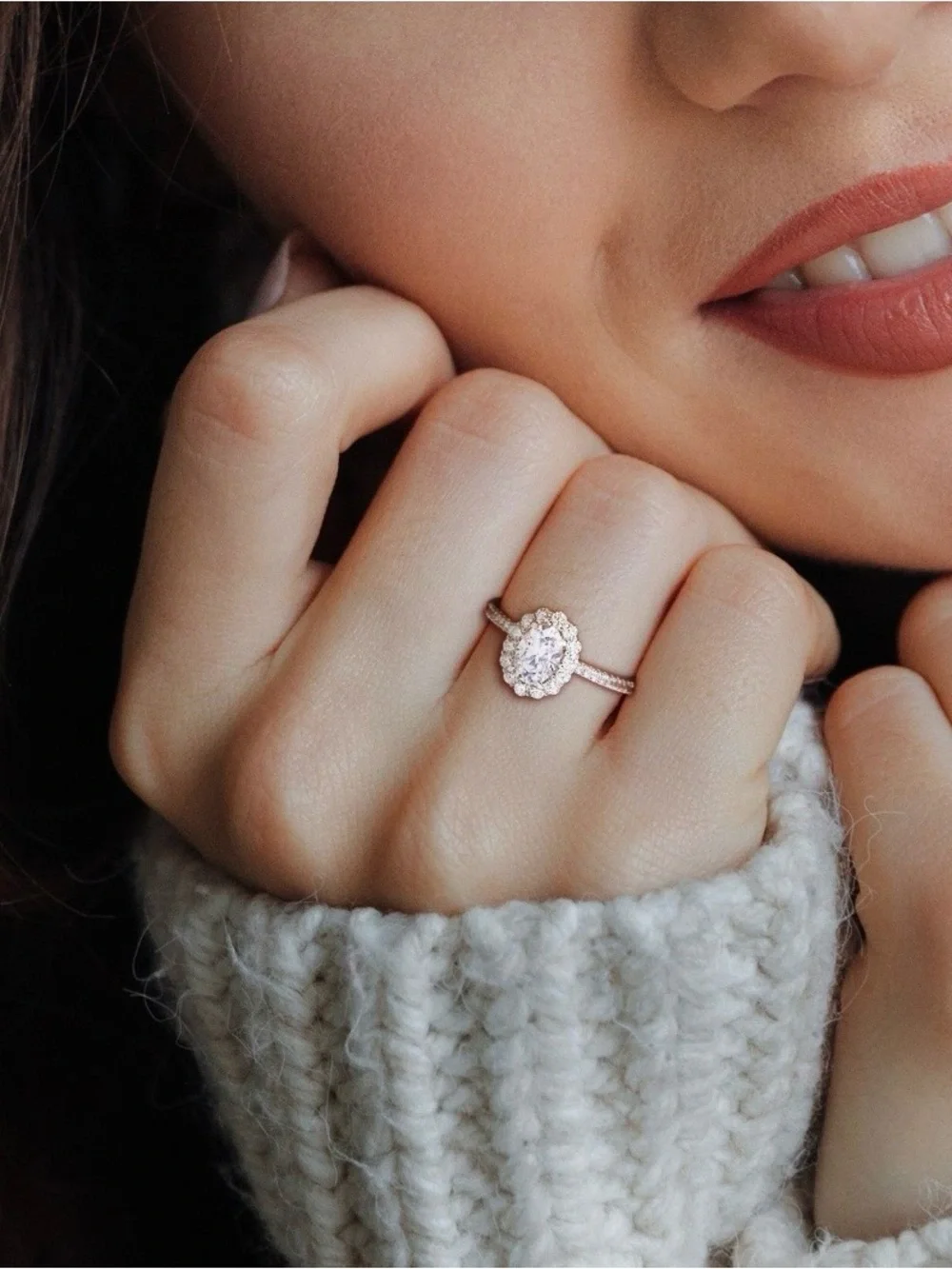 Oval Halo Moissanite Engagement Ring in Sterling Silver